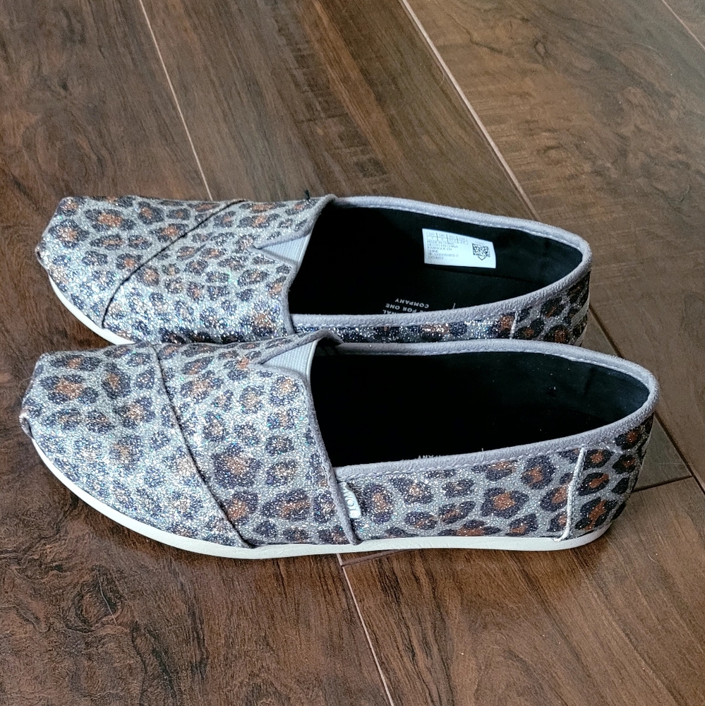 TOMS Classic Alpargata Glitter Leopard Print Slip-On Shoes Sz 7W